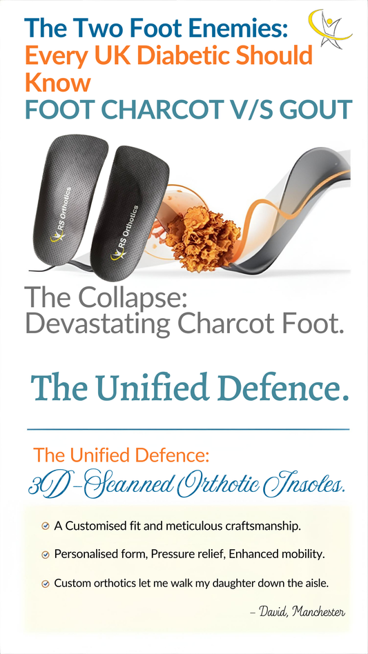 Charcot foot orthotics UK  gout pain relief insoles UK  diabetic Charcot insoles NHS  orthotics for gout and diabetes  RS ComForTIs DUALRELIEF20  custom insoles for foot deformity UK